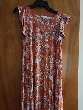 LOFT Floral Flutter-Sleeve Midi Dress